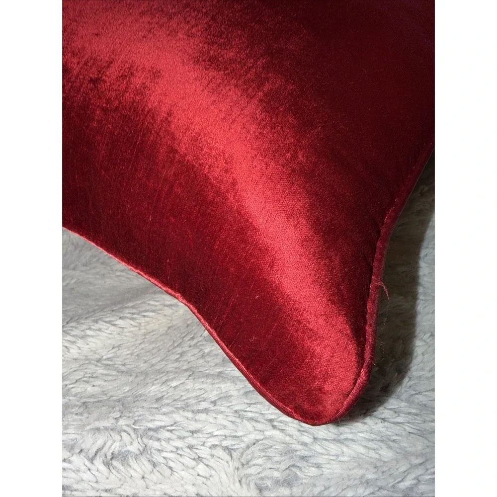 Pier 1 Imports Red Velvet Throw Pillow Square Crimson Accent Brass Logo Zip